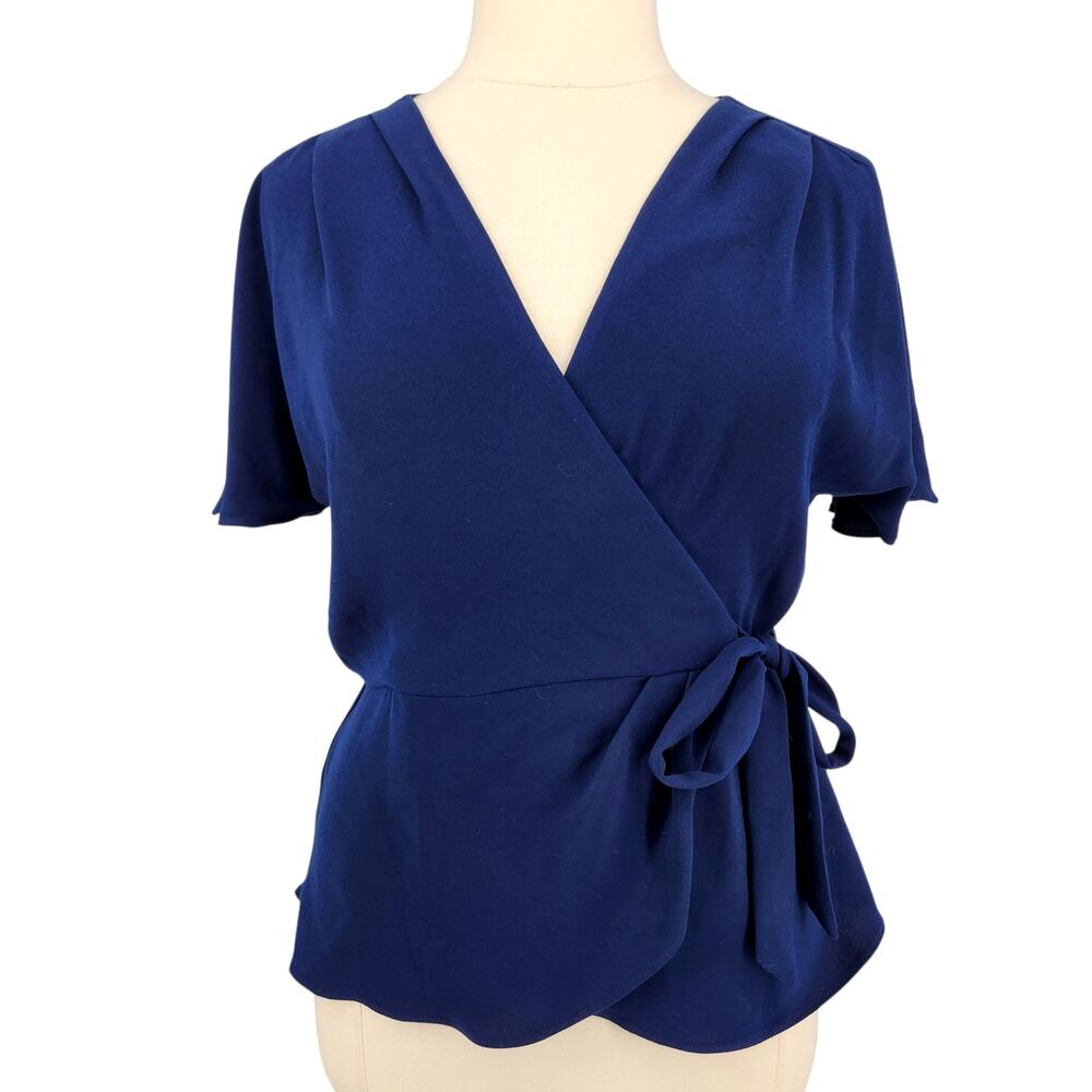 Trina Turk Blue Wrap Blouse